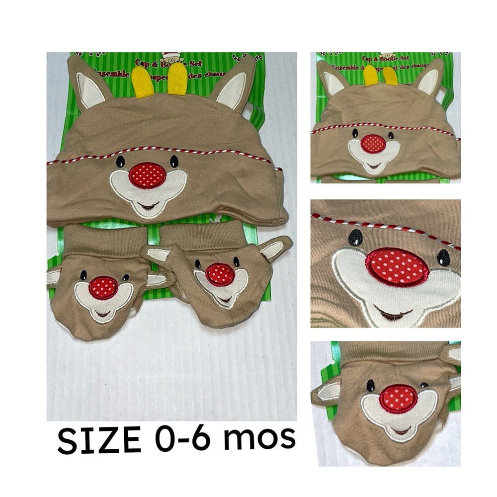 NEW CHRISTMAS BABY REINDEER HAT AND BOOTIES SET  0-6 MONTHS
